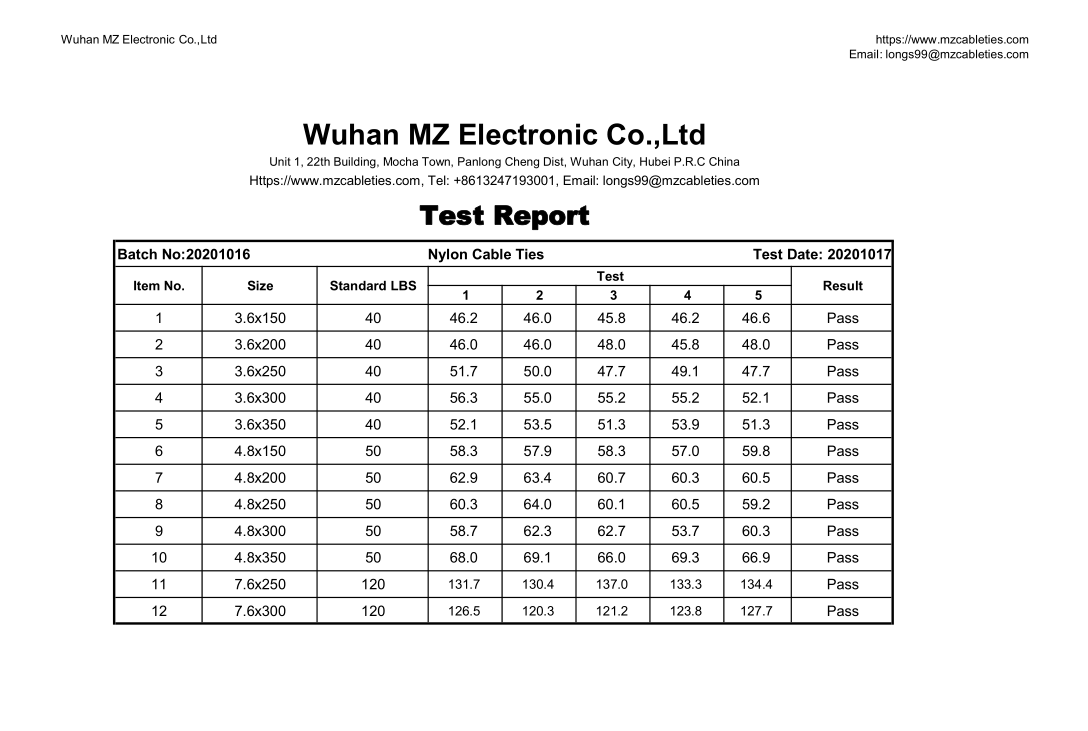 Cable Tie Test Report